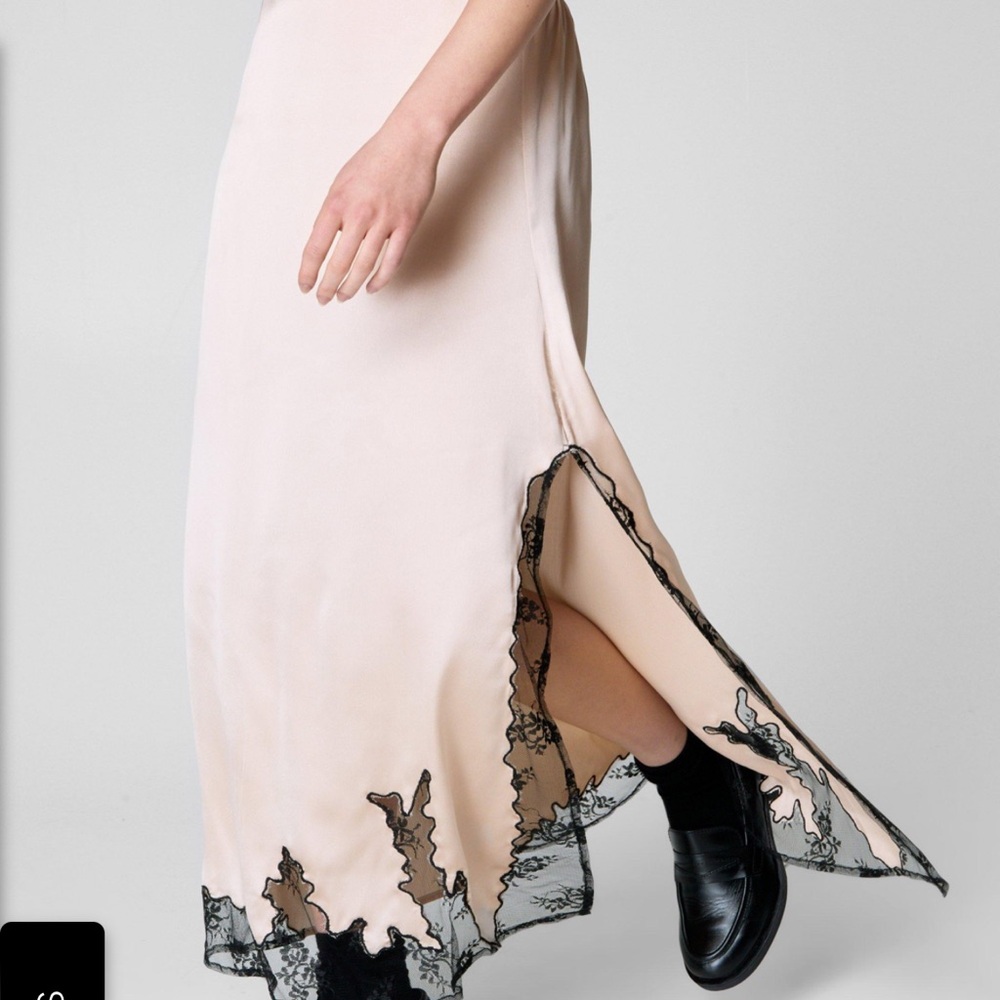 Satin Cutout Skirt with Black Lace Trim